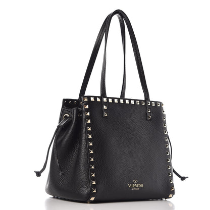 Valentino Garavani Pebbled Calfskin Rockstud Double Handle Cinch Tote Black 3 of 7