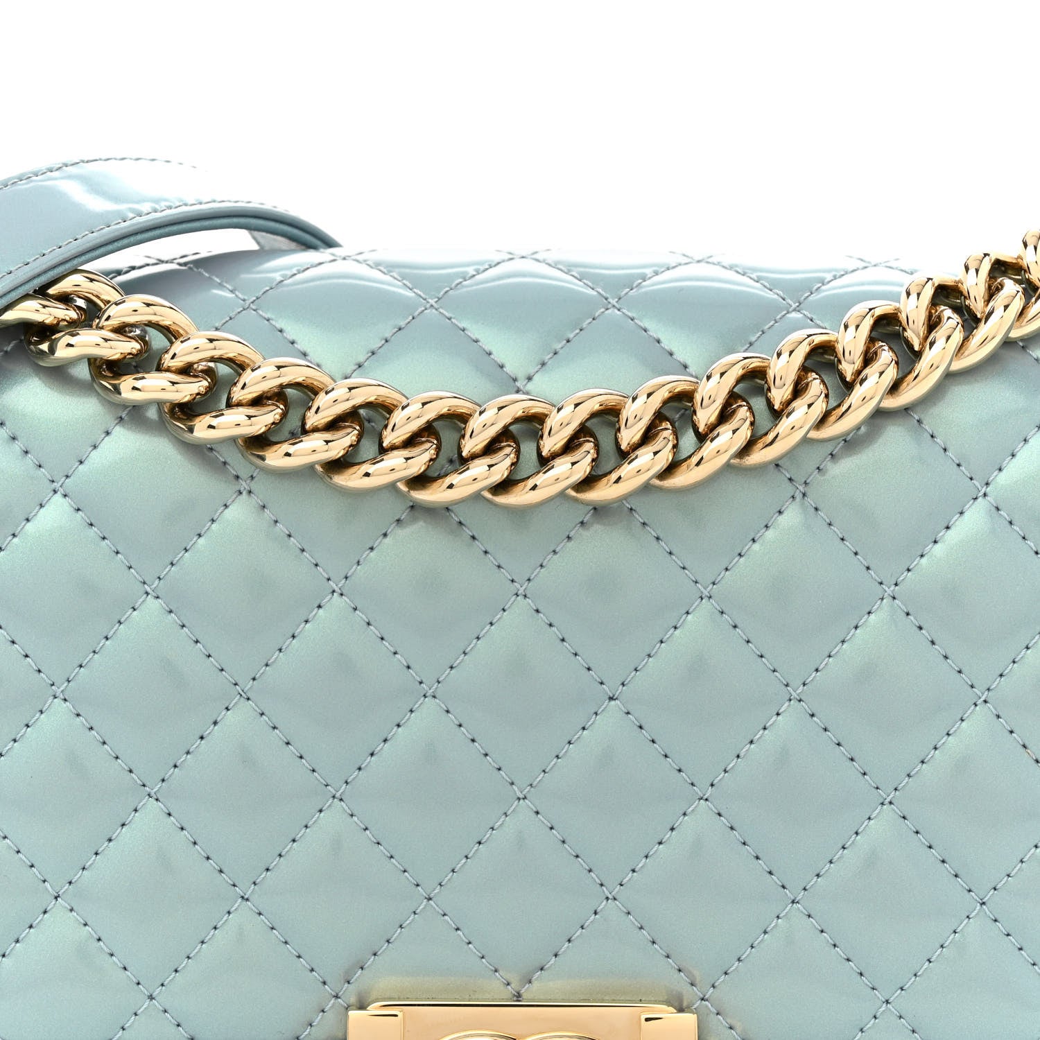 Chanel Iridescent Patent Calfskin Quilted Medium Boy Flap Light Blue 8 of 10