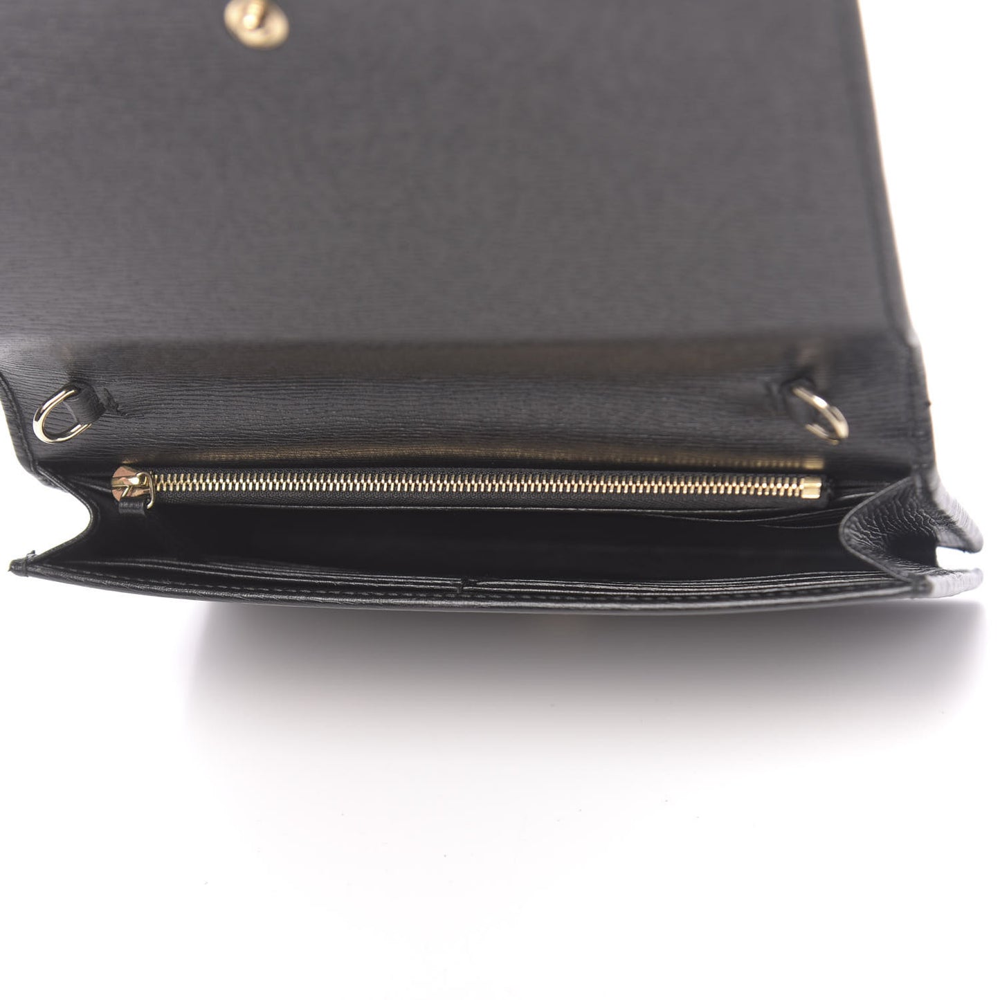Textured Calfskin Medium Betty Chain Wallet Black