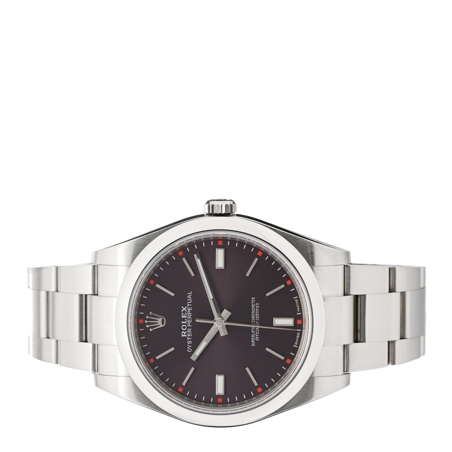 Stainless Steel 39mm Oyster Perpetual Watch Red Grape 114300