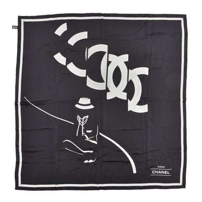 Chanel Silk Coco CC Square Scarf Black Ivory 1 of 3