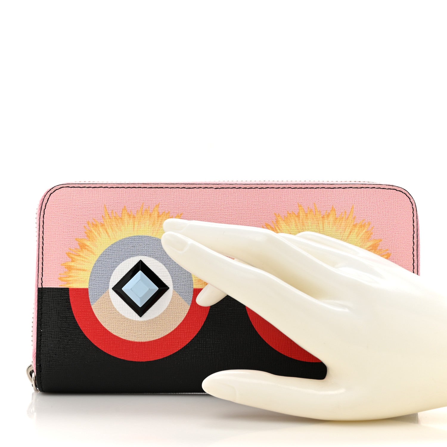 Fendi Vitello Elite Century Hypnoteyes Studded Zip Around Wallet Bubblegum Multicolor 2 of 12