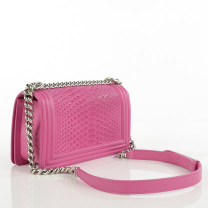 Chanel Matte Python Calfskin Medium Boy Flap Pink 3 of 8