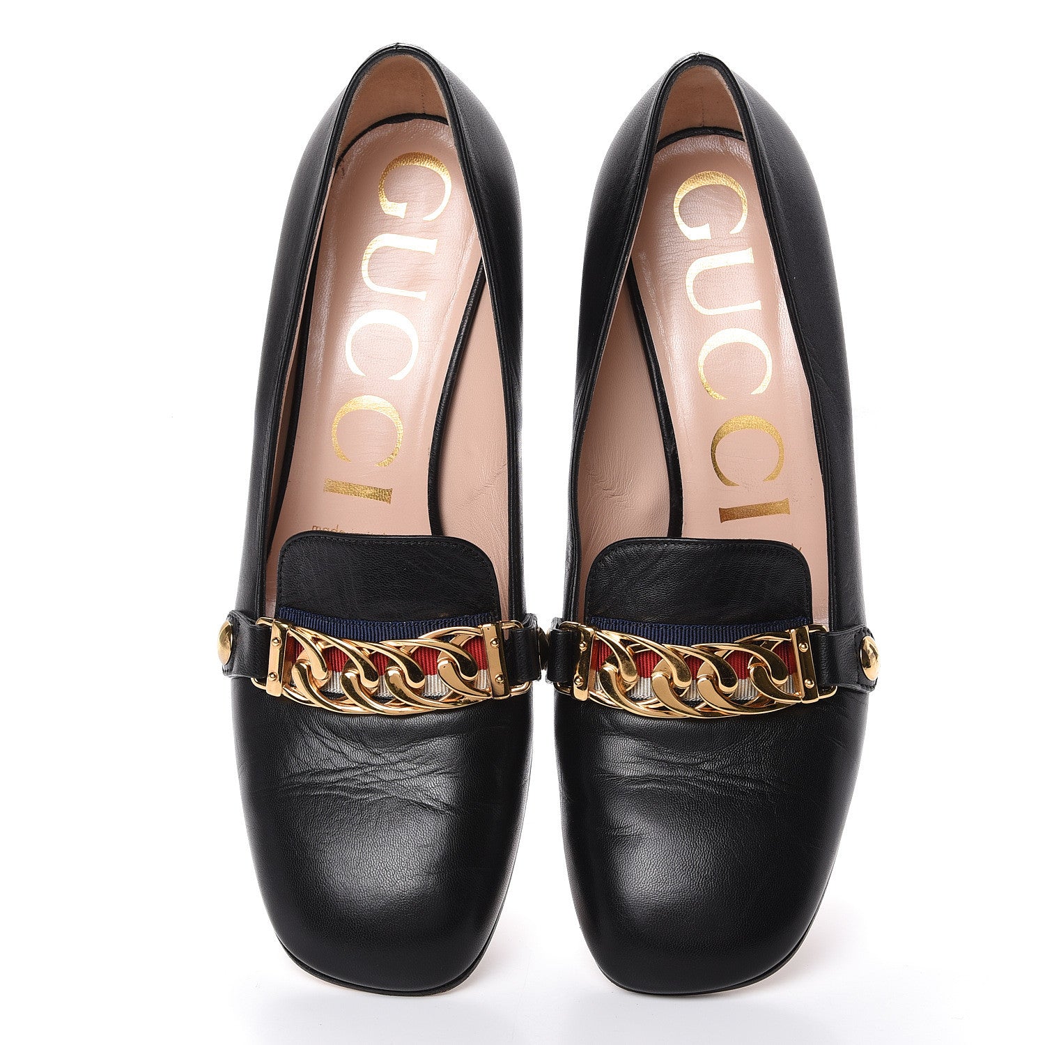 Gucci Malaga Kid Sylvie Web Chain Mid Heel Loafers 36.5 Black 7 of 15