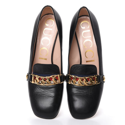Gucci Malaga Kid Sylvie Web Chain Mid Heel Loafers 36.5 Black 7 of 15