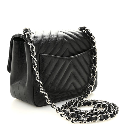 Chanel Caviar Chevron Quilted Mini Square Flap Black 3 of 10