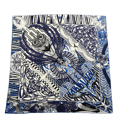 Hermes Cashmere Silk Kawa Ora Shawl 140 Marine Blanc Bleu Electrique 1 of 5