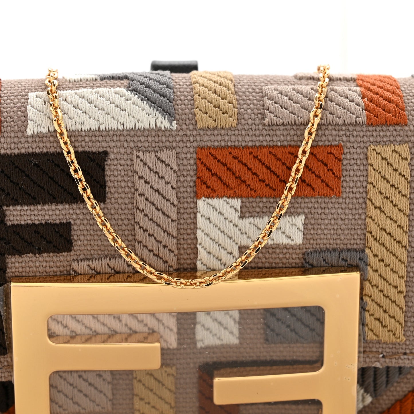 Canvas Vitello King FF Embroidered Nano Maxi Buckle Baguette Charm Tartufo Ebano