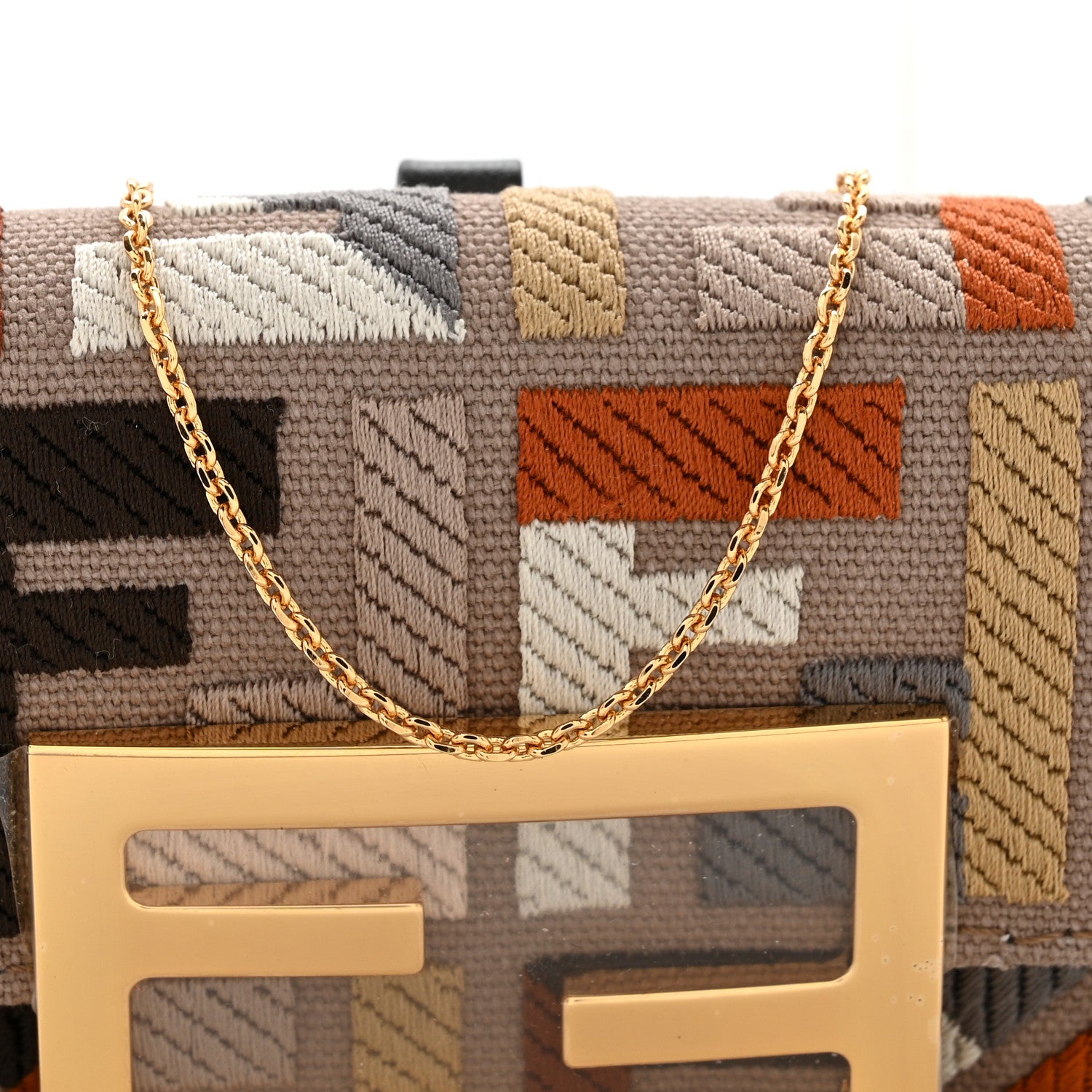 Fendi Canvas Vitello King FF Embroidered Nano Maxi Buckle Baguette Charm Tartufo Ebano 8 of 12