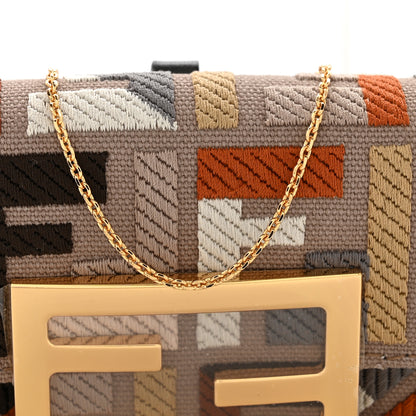 Fendi Canvas Vitello King FF Embroidered Nano Maxi Buckle Baguette Charm Tartufo Ebano 8 of 12