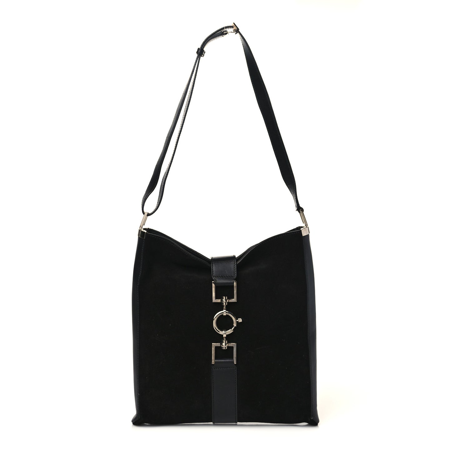Suede Calfskin Jackie O Vertical Tote Black