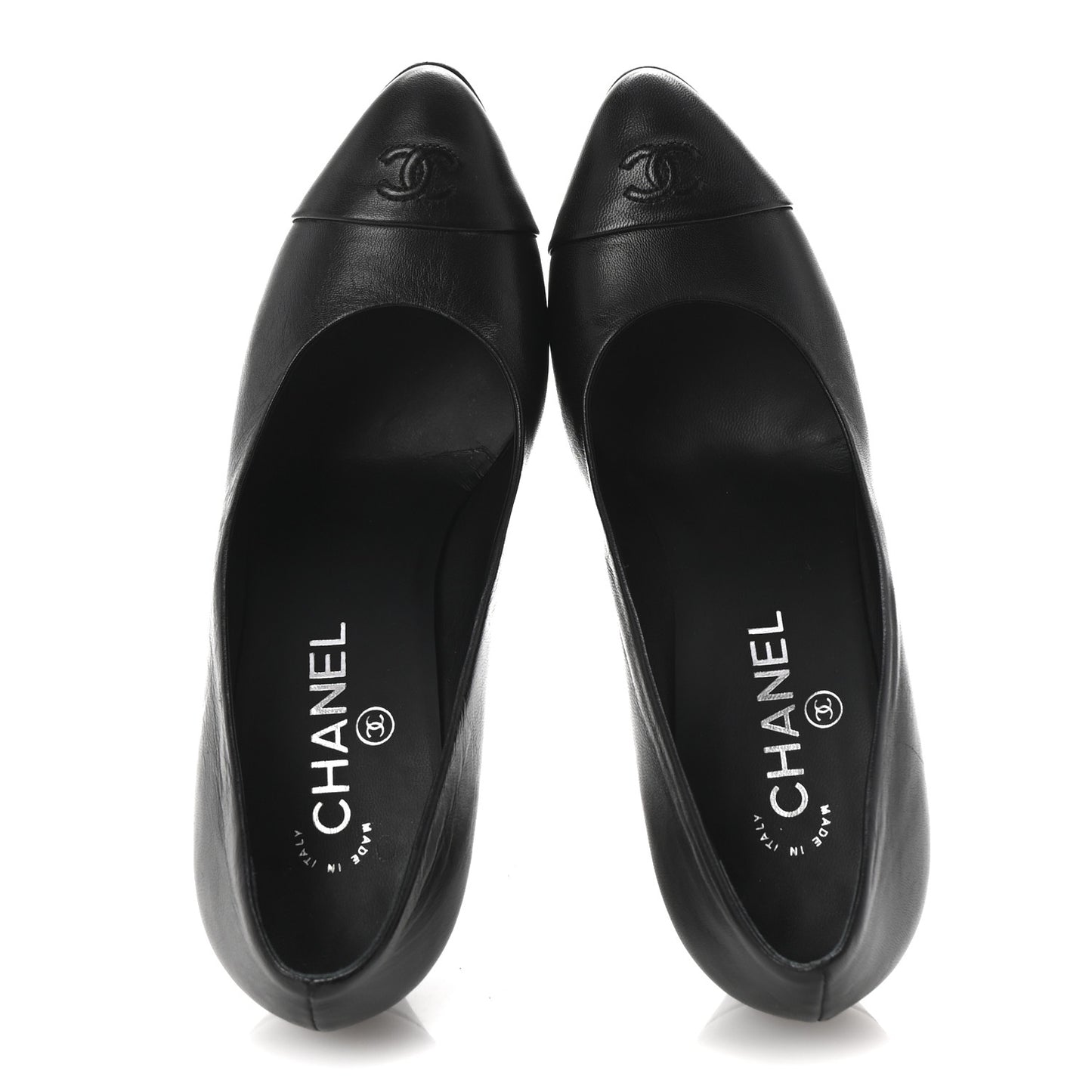 Lambskin CC Cap Toe Platform Chain Pumps 39 Black