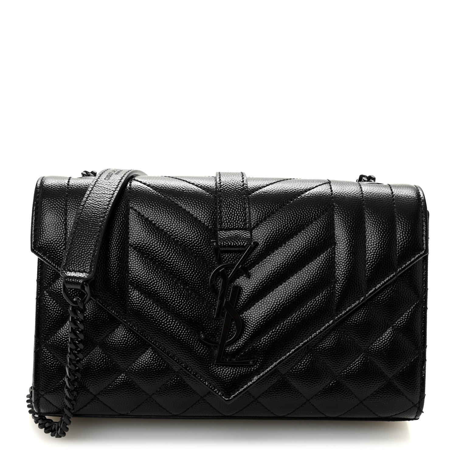 Saint Laurent Grain De Poudre Textured Mixed Matelasse Triquilt Small Monogram Monochrome Satchel Black 1 of 10