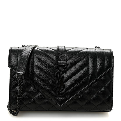 Saint Laurent Grain De Poudre Textured Mixed Matelasse Triquilt Small Monogram Monochrome Satchel Black 1 of 10