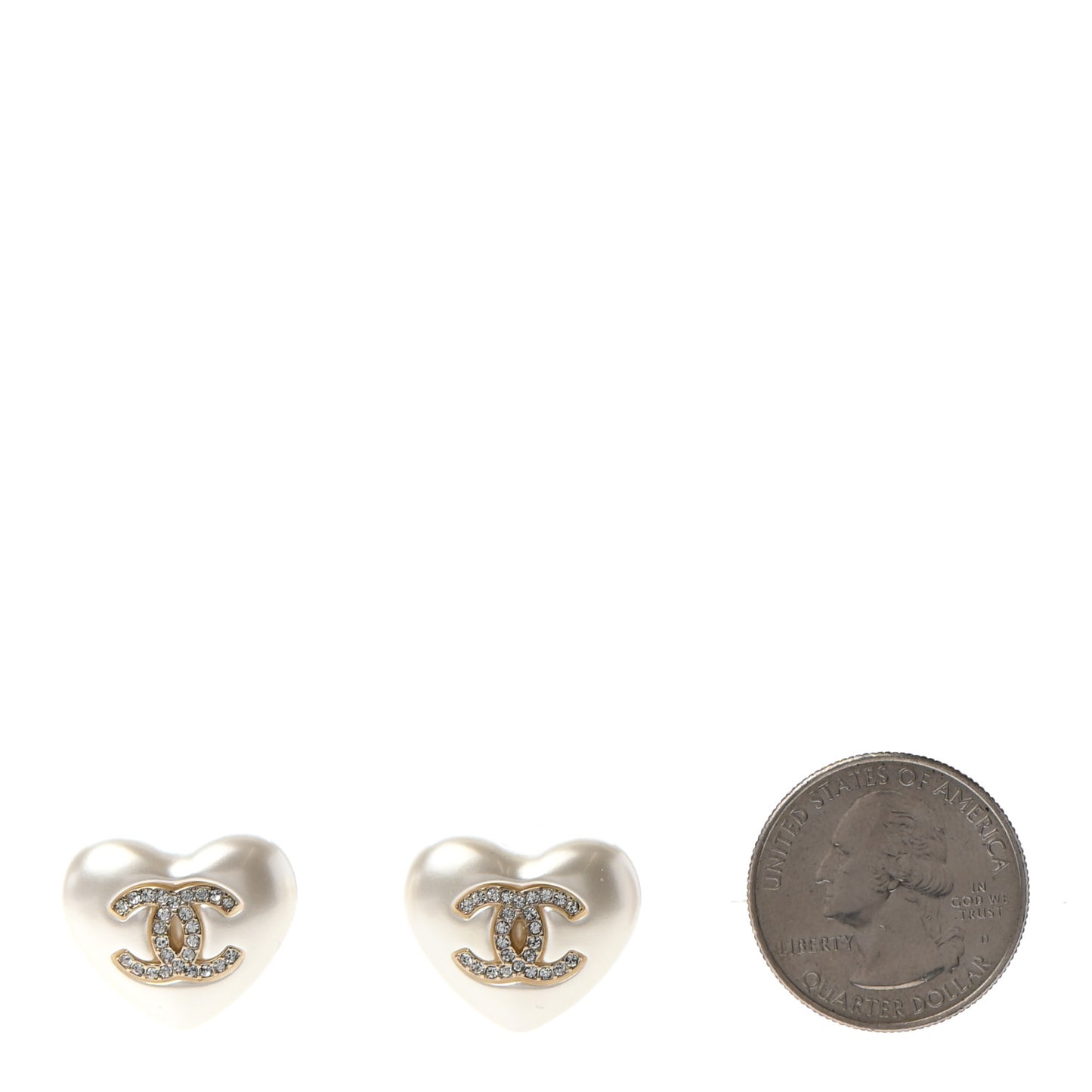Pearl Crystal CC Heart Earrings Gold