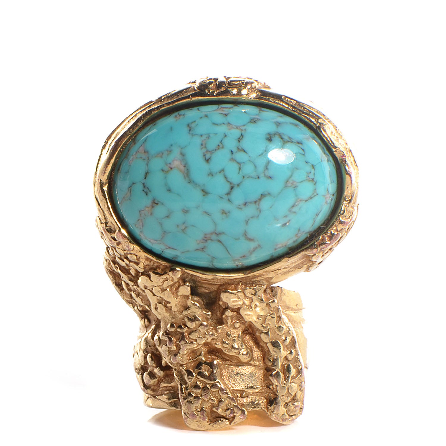 Saint Laurent Glass Cabochon Arty Ovale Ring 4 Gold Turquoise 1 of 5