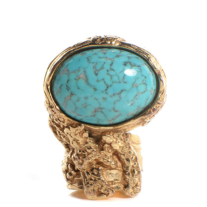 Saint Laurent Glass Cabochon Arty Ovale Ring 4 Gold Turquoise 1 of 5