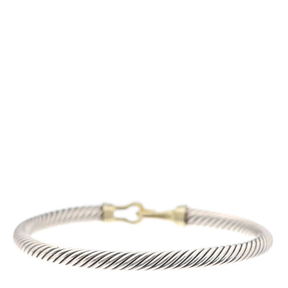 David Yurman Sterling Silver 14K Yellow Gold 5mm Cable Classic Buckle Bracelet 3 of 4