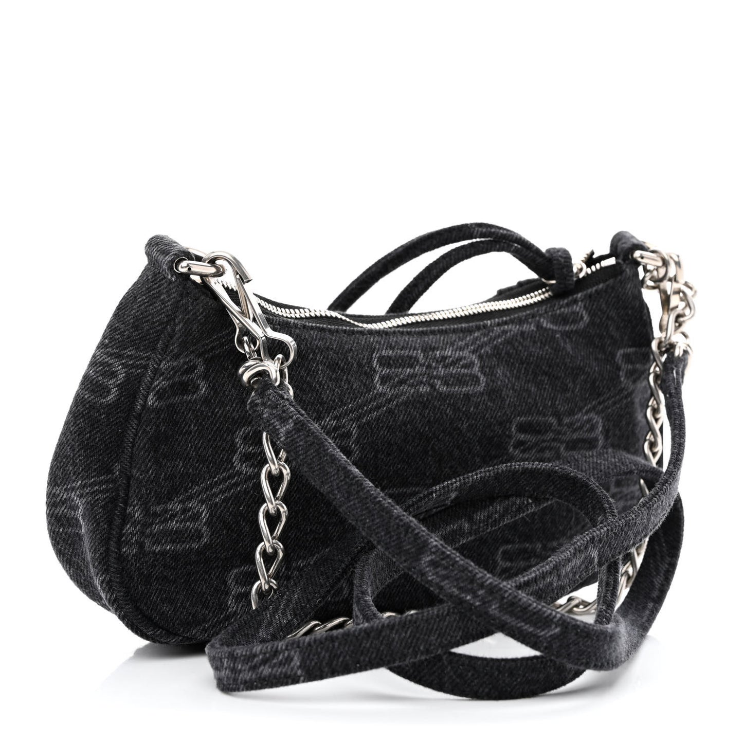 Washed Denim BB Monogram Le Cagole Mini Purse With Chain Black