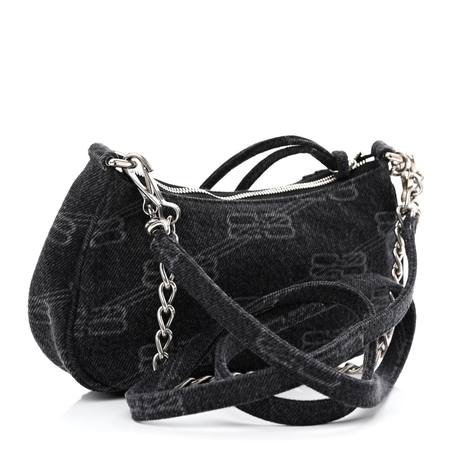 Balenciaga Washed Denim BB Monogram Le Cagole Mini Purse With Chain Black 3 of 12