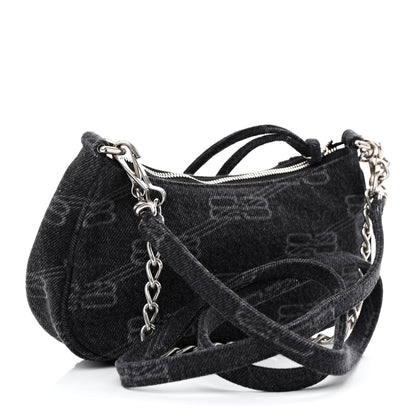 Balenciaga Washed Denim BB Monogram Le Cagole Mini Purse With Chain Black 3 of 12