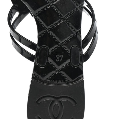 Chanel Jelly Camellia Thong Sandals 37 Black 7 of 10
