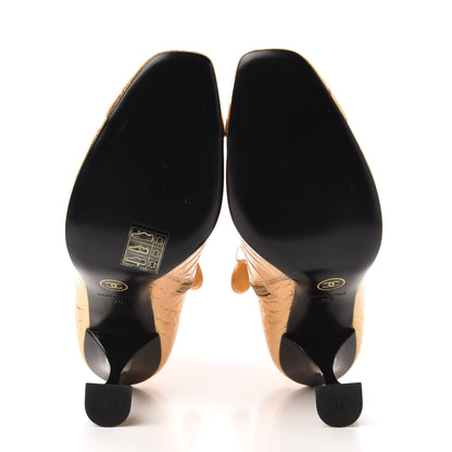 Chanel Calfskin Crocodile Embossed Cap Toe Ankle Boots 36 Gold 5 of 8