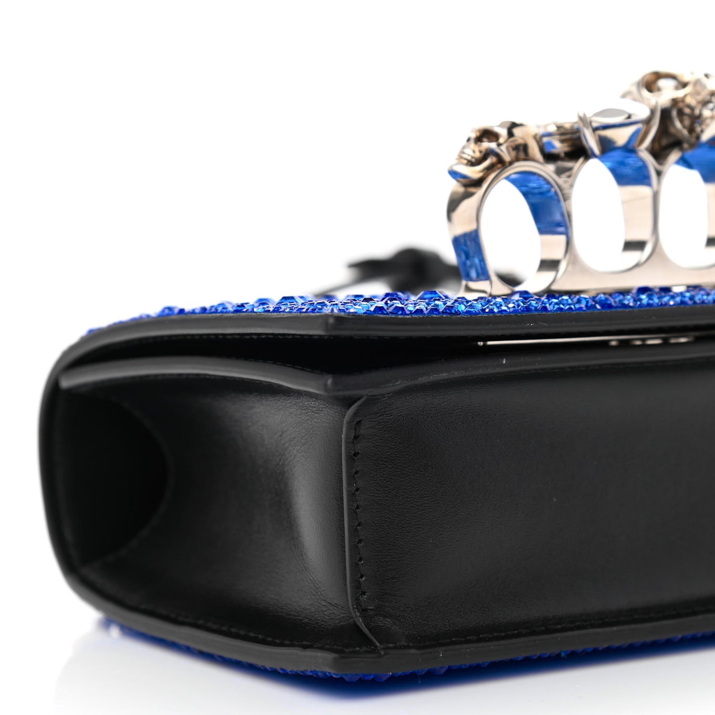 Calfskin Crystal Chain Clutch Blue Black