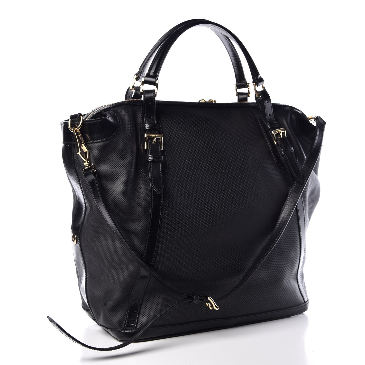 Burberry Calfskin Perforated Ellers Satchel Black 3 of 14