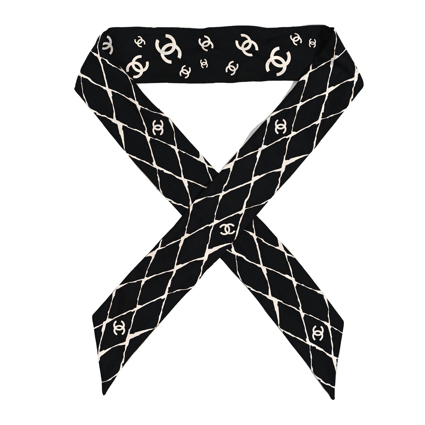 Silk CC Slim Bandeau Scarf Black White