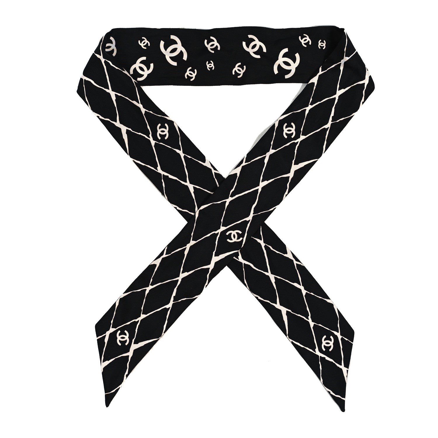 Chanel Silk CC Slim Bandeau Scarf Black White 1 of 5