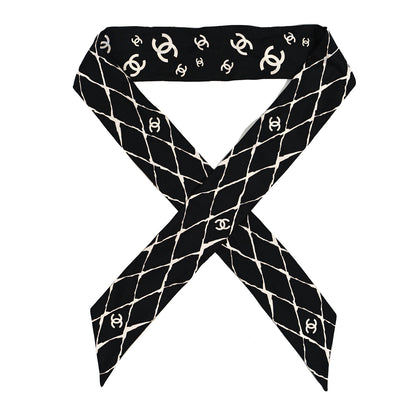 Chanel Silk CC Slim Bandeau Scarf Black White 1 of 5