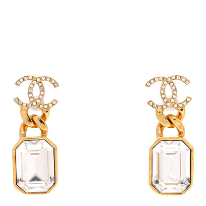 Chanel Crystal CC Chain Drop Earrings Gold 1 of 4