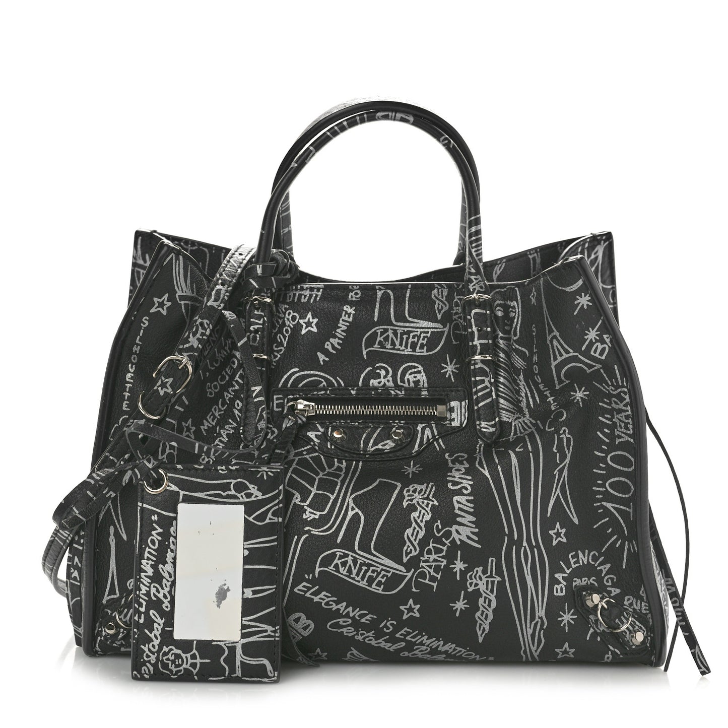 Agneau Graffiti Papier A6 Zip Around Tote Black White