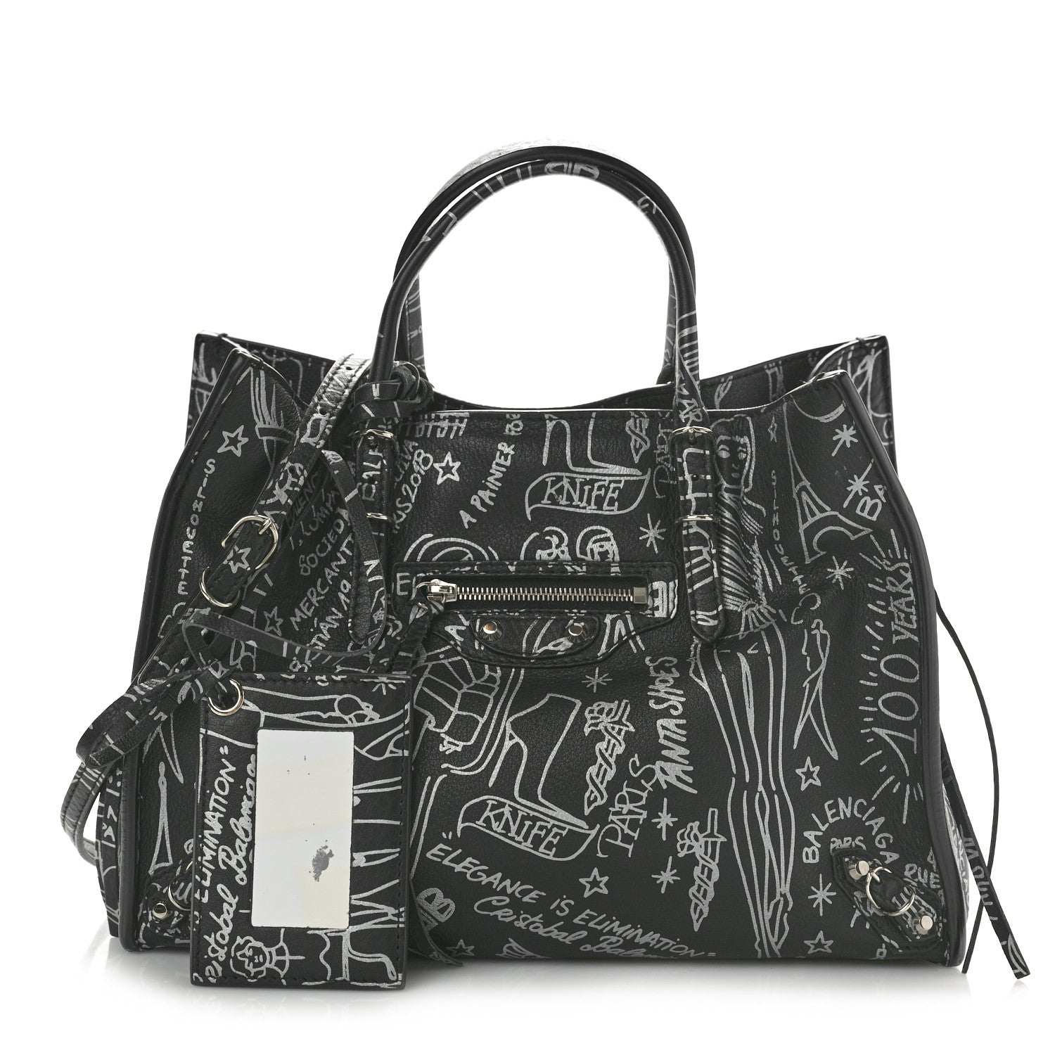 Balenciaga Agneau Graffiti Papier A6 Zip Around Tote Black White 2 of 10