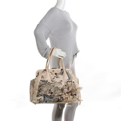Valentino Garavani Feather Sequin Alice Glam Frame Satchel Beige 4 of 11