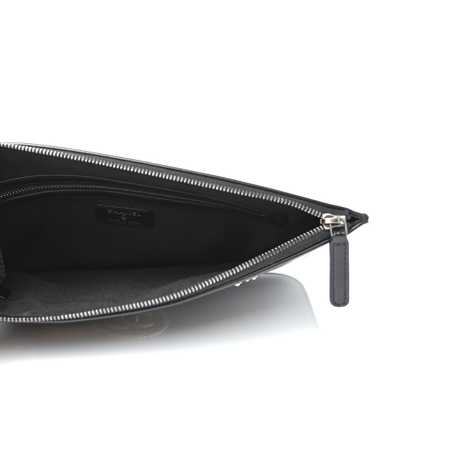 Chanel Shiny Calfskin Crystal Pearl Logo Cosmetic Case Black 4 of 4
