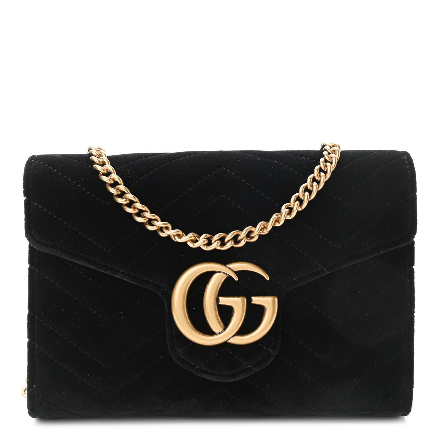 Velvet Matelasse GG Marmont Chain Wallet Black