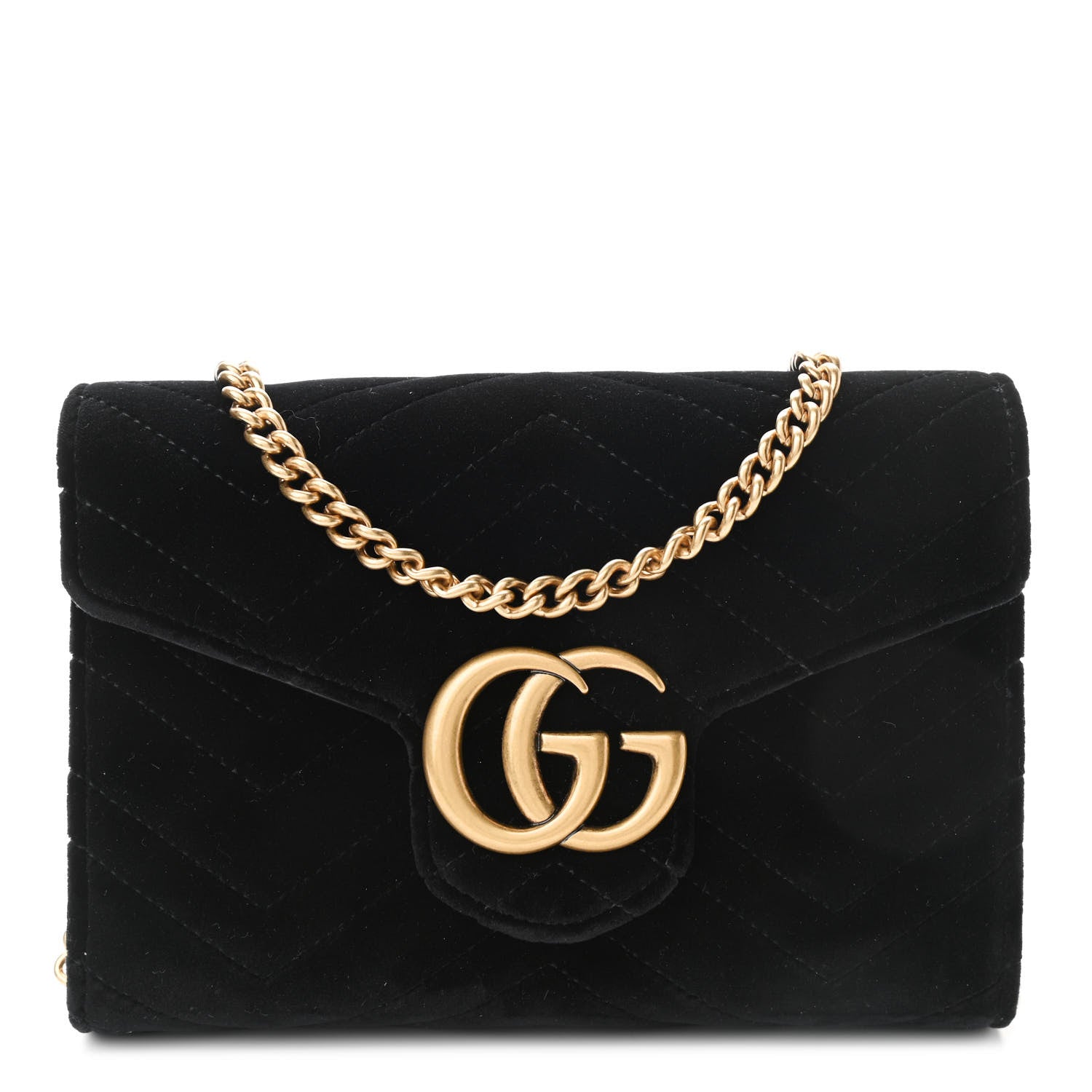 Gucci Velvet Matelasse GG Marmont Chain Wallet Black 1 of 10