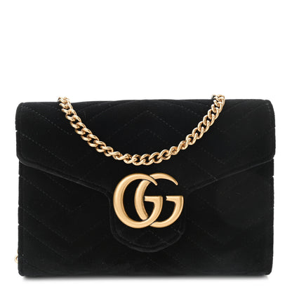 Gucci Velvet Matelasse GG Marmont Chain Wallet Black 1 of 10