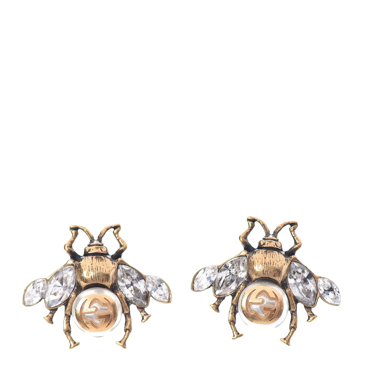 Gucci Crystal Pearl GG Bee Earrings Gold 1 of 2