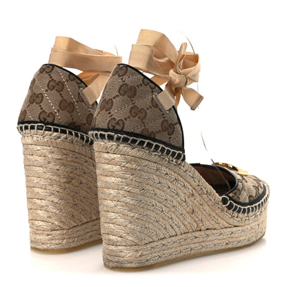 Gucci Monogram Matelasse GG Marmont Ankle Wrap Platform 35/120mm Espadrille Wedges 39 Beige Ebony Black Sand Storm 8 of 26