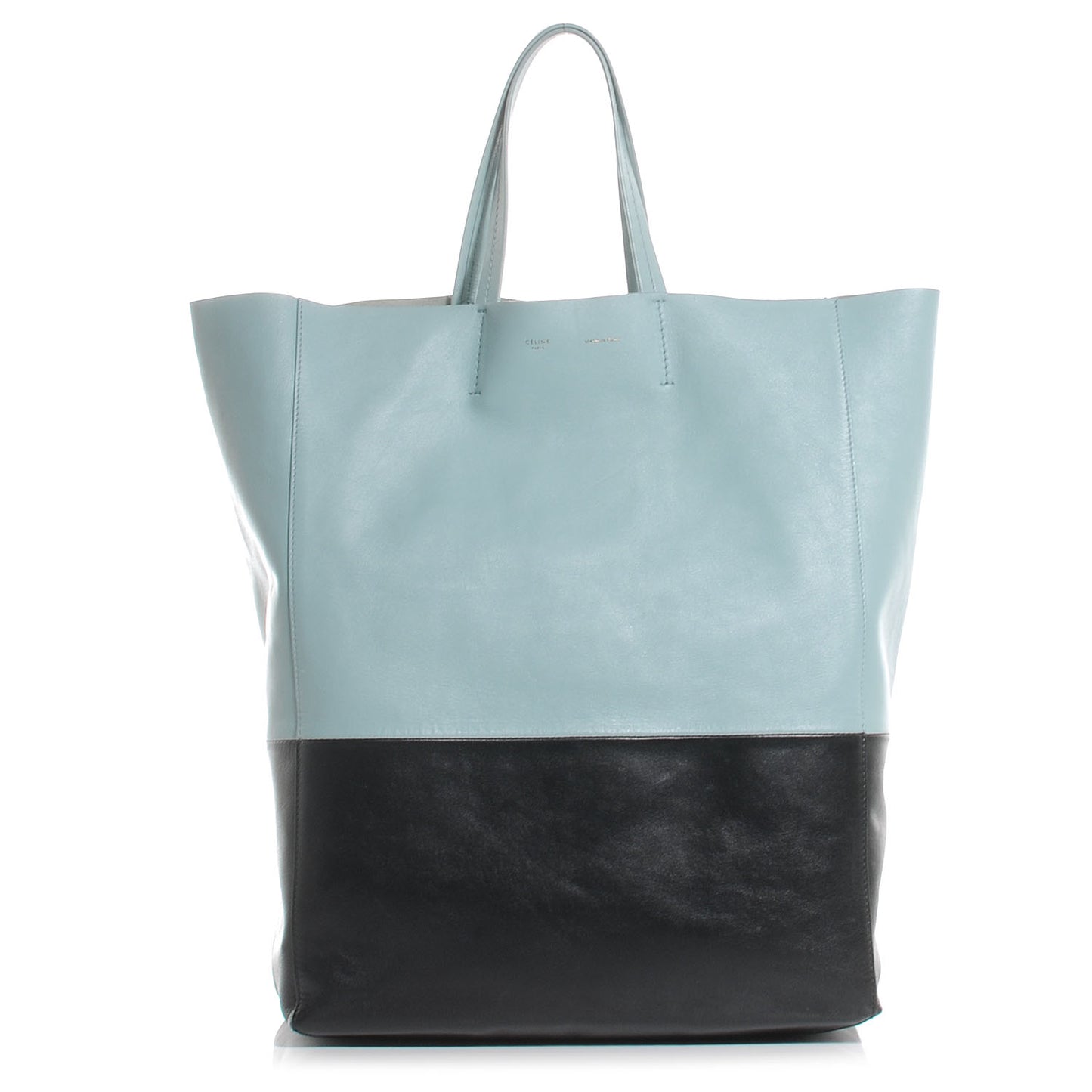Leather Vertical Bi-Color Cabas Light Blue Black