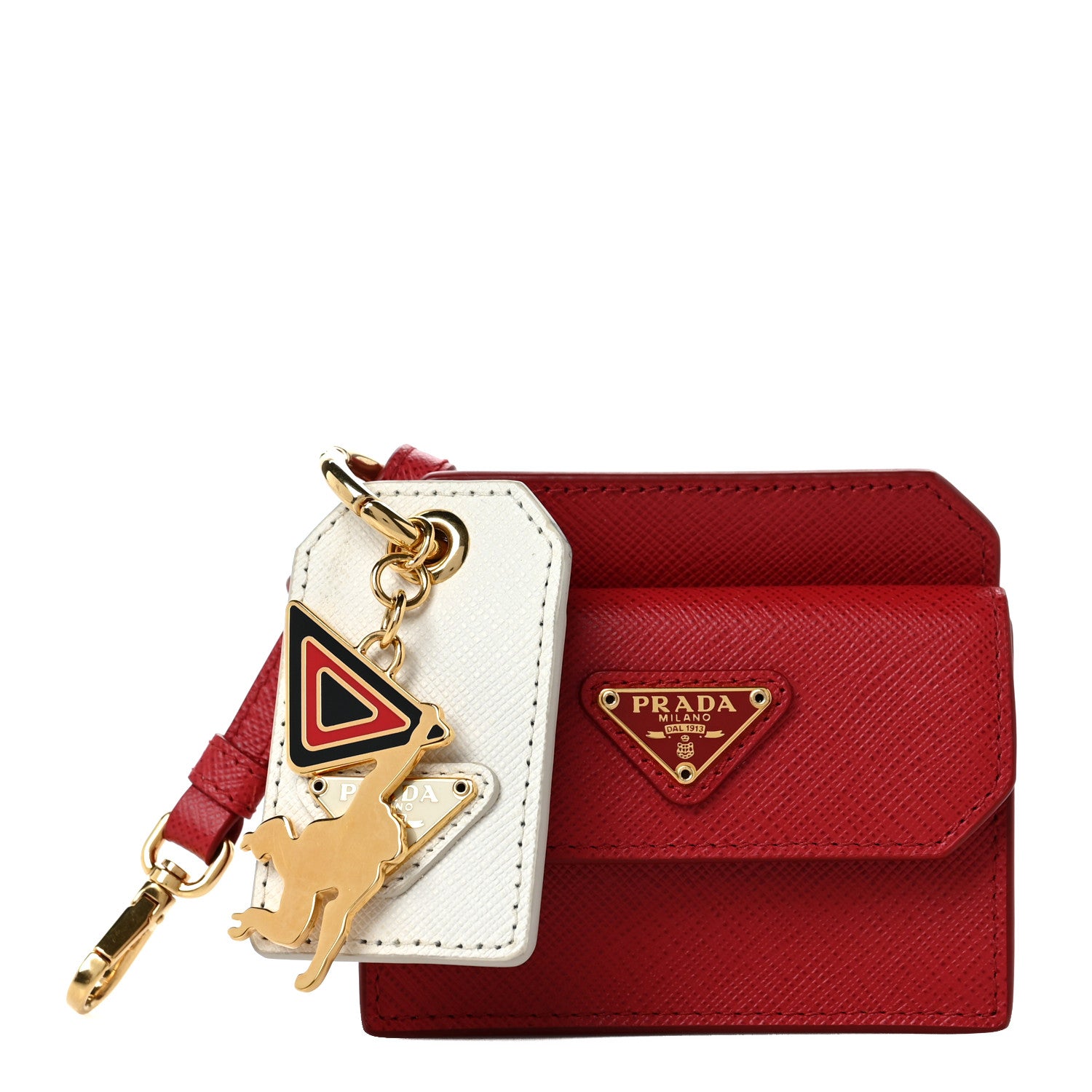 Prada Saffiano Triangle Trick with Charm Key Chain Fuoco 1 of 8