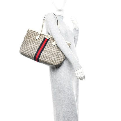 Gucci GG Supreme Monogram Textured Dollar Calfskin Web Medium Ophidia Shopping Tote Beige Ebony Mystic White 2 of 11