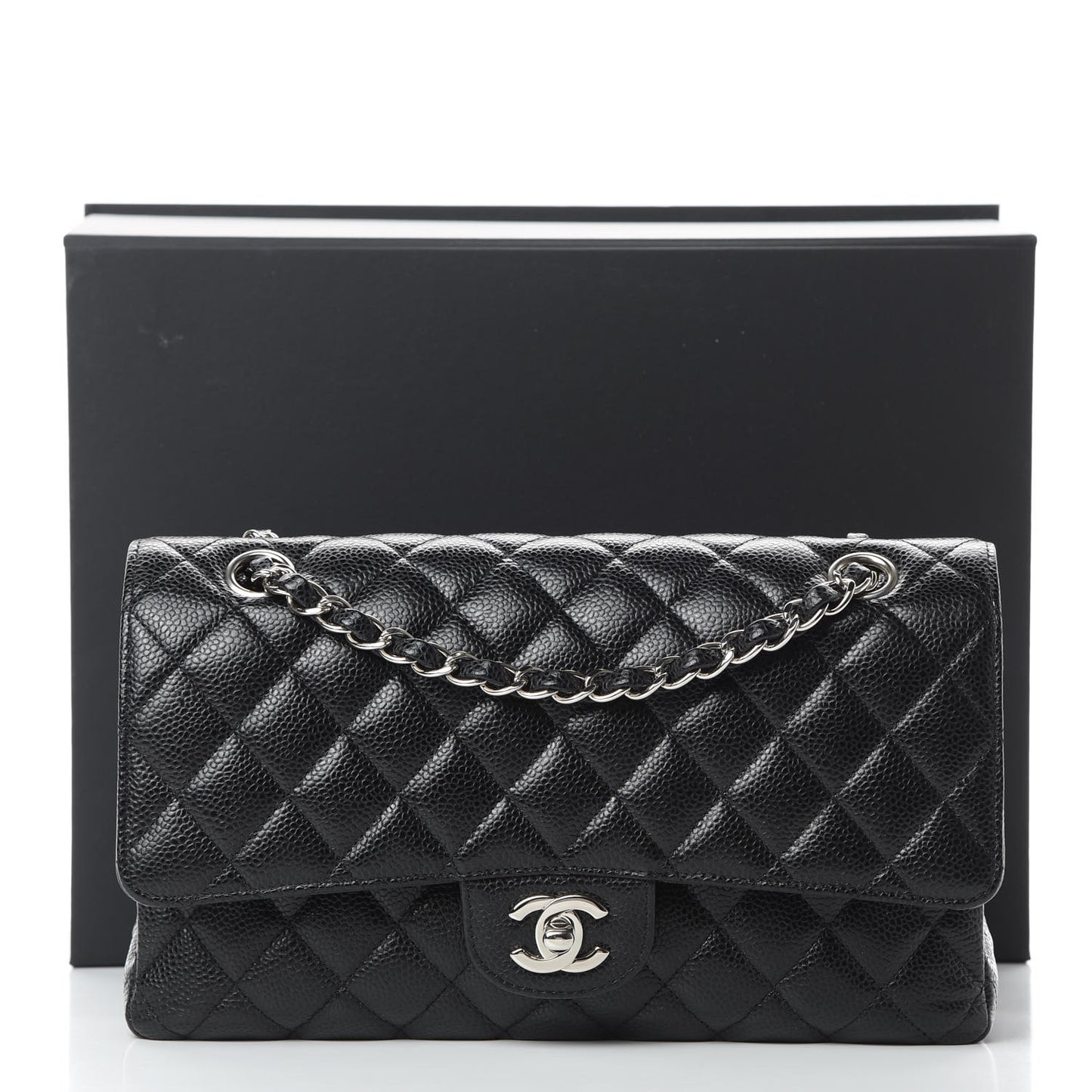 Caviar Quilted Medium Double Flap Black