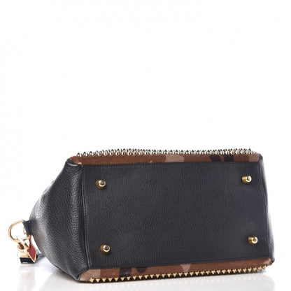 Christian Louboutin Calfskin Pony Hair Camo Spike Small Panettone Bowling Bag Black 5 of 13