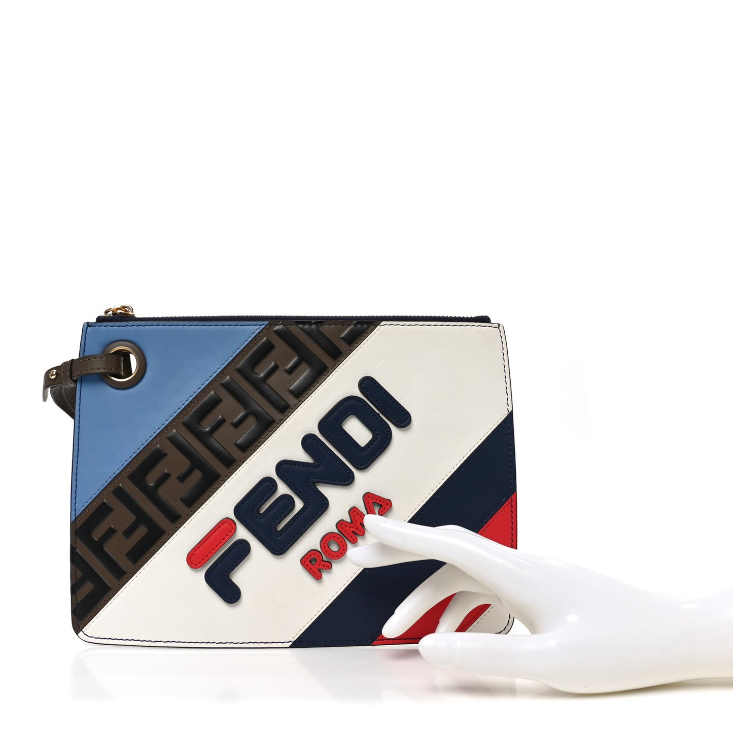 X FILA Vitello Century Mania Bi-Color FF 1974 Embossed Small Flat Clutch Nebula Blueberry Multicolor