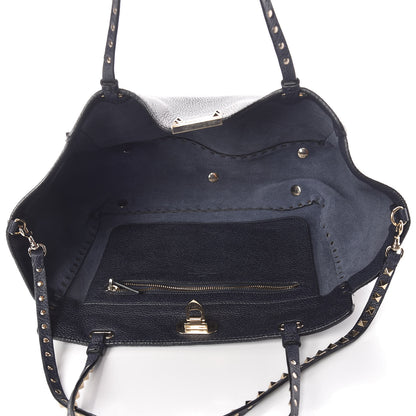 Valentino Garavani Pebbled Calfskin Medium Rockstud Tote Deep Denim 5 of 9