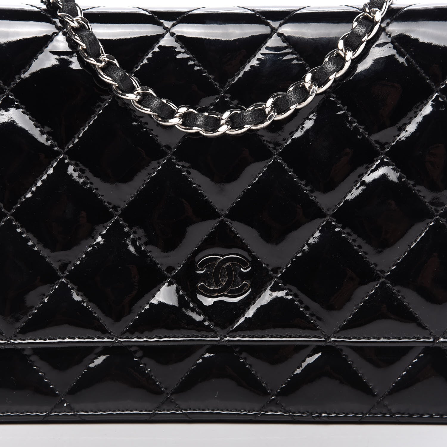 Chanel Patent Quilted Wallet On Chain WOC Black 11 of 11